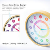 LittleHippo Learning Wall Clock for Kids for Classroom, Bedrooms, Nursery, Playroom - Kid's Analog, Silent, Non-Ticking Clock for Teaching to Tell Time, Study to Learn to Tell Time