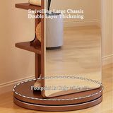 Floor-Standing Solid Wood Rotating Coat Rack，Full Length Free Standing Body Mirror with Coat Rack 360° Rotating Wood Floor Mirror for Living Room Bedroom Apartment