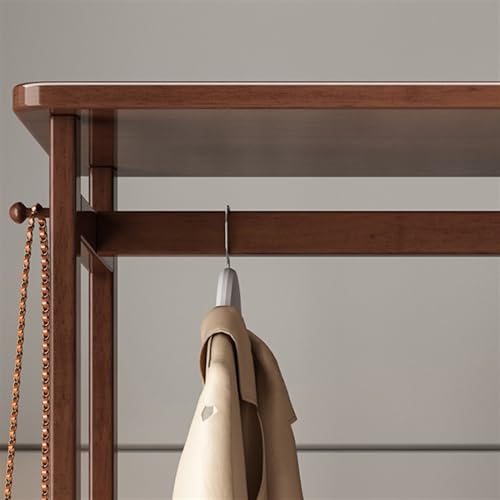 Decorative Full-Length Mirror Solid Wood Dressing Home Bedroom Floor-Standing Clothes Hanger Vertical Fitting with Integrated Coat Rack for Living Room