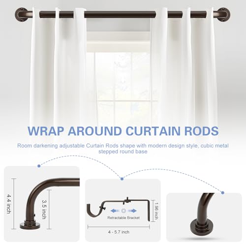 TANGWIN Bronze Wrap Around Curtain Rods 66 to 120 Inch:Blackout Heavy duty Adjustable Window Curtain Rod for Bedroom,Industrial Darkening Curved French Metal Single Drapery Rods Set Easy Install,Brown