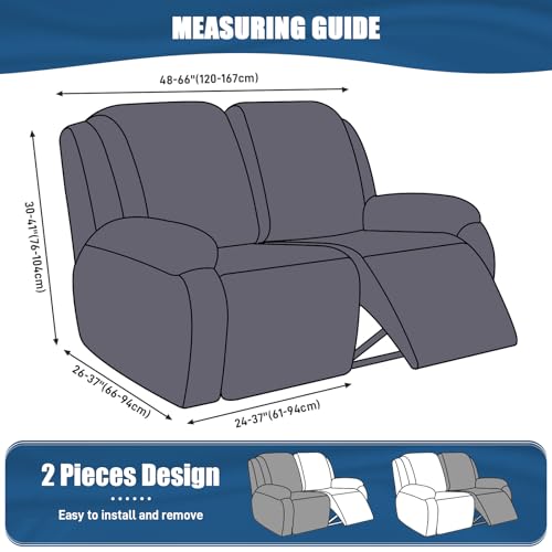 TAOCOCO Loveseat Recliner Cover 2 Pieces Stretch Loveseat Covers for 2 Seat Reclining Sofa, Soft Polyester Fabric Furniture Protector Washable Loveseat Reclining Cover (2 Seat, Light Coffee)