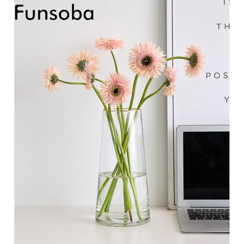 Clear Glass Flower Vase with Gold Mouth for Centerpieces Home Wedding Decoration (1, Large 5.2" x 9.9“)