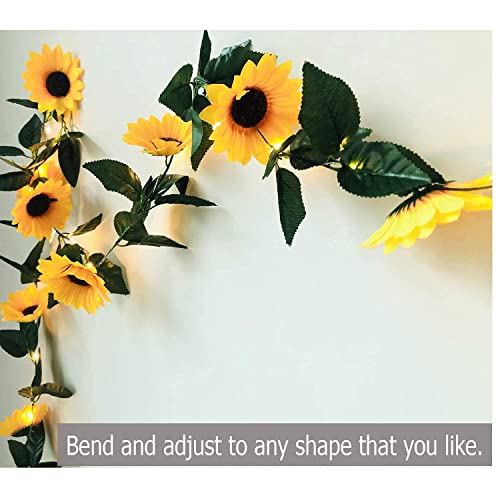Fielegen 30 LED Artificial Sunflower Garland with Lights Battery Powered 7.2ft Sunflower Vine Fake Flowers Garland String Lights for Indoor Bedroom Holiday Garden Wedding Birthday Party Table Decor