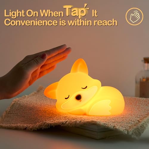 Fox Night Light, LED Squishy Novelty Animal Lamp, Food Grade Silicone, 2 Level Dimmable, Nursery Nightlight for Desk Decor, Funny Gifts Stuff for Boys Girls Baby, White Elephant Gifts