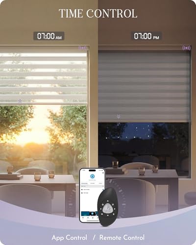 Graywind Motorized Zebra Blinds for Windows, Blackout Smart Blinds with Remote Control, Dual Layer Custom Zebra Shades Work with Alexa, Google Home, Apple Homekit, Classic White