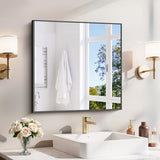 YIROMAN Bathroom Mirror 24"x24", Matte Black Bathroom Mirror for Over Sink with Aluminum Frame, Square Vanity Mirror with Right Angle, Wall Mirror Hangs Horizontal or Vertical