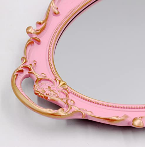 YCHMIR Vintage Small Mirror 14.5 x 10 inch Oval Pink Wall Mirror