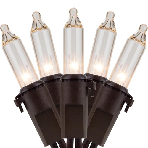 YULETIME 200 Clear Christmas String Lights, 2-Set 33 ft 100 ct Brown Wire | Incandescent Bulbs, End-to-End Connectable, UL Certified, 2-Strand, 200 Total Lights, 66' Total Length, 4" Spacing