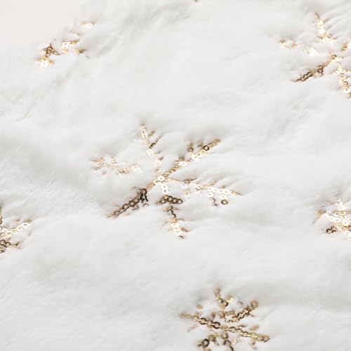 18 Inch Gold Snowflake Sequin Christmas Tree Skirt for Mini Trees – Sparkling Small Xmas Tree Base Cover with Velcro Closure, Elegant Holiday Décor