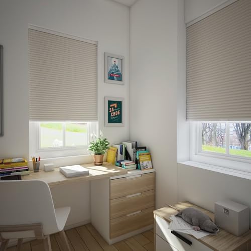 Changshade Cordless Cellular Shades, Blackout Room Darkening Black Out Honeycomb Blinds for Indoor Windows Bedroom, Pull Down Pleated Accordion Blind Easy Install, Shade Size 44" Wx72 H, Beige