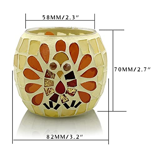 SHMILMH Thanksgiving Votive Candle Holder Set of 4, Mosaic Glass Tealight Holders with Turkey for Fall Table Centerpiece Fireplace Party Decorations