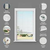 Lumino - 2" Cordless Flat Slat Faux Wood Window Blinds for Home - 34" W x 64" L - White, Faux Wood Blinds for Indoor Windows, Venetian Room Darkening Blinds