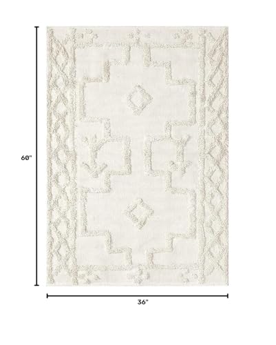Uphome Boho Area Rug 3' x 5', Cream Washable Cotton Woven Entryway Rug with Tassels, Moroccan Tufted Bedroom Rug, Farmhouse Tribal Floor Carpet for Entry Office Porch Living Room Kitchen