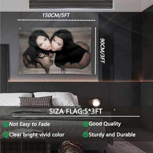 TIGERBABY Mega*n Fox And K*ourtney Karda-shian Flag Tapestry,3×5Ft Flag With 4 Brass Grommets,For College Dorm Room Decor,Outdoor Parties, Gift,Living Room,flag for room Decoration