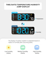 Digital Wall Clock, Digital Clock Large Display with Remote Control, Corded LED Alarm Clocks with Date, Week, Temp, Humidity, Auto DST, Countdown, for Living Room Bedroom Classroom Office (Blue)