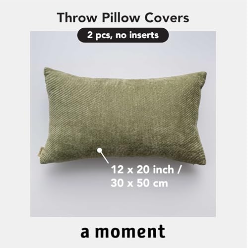 a moment Pack of 2 Decorative Chenille Throw Pillow Covers with Twill Cushion Covers for Sofa Living Room Couch Bed 12x20 Inch Moss Green