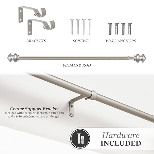 Kenney Kendall Standard Decorative Window Curtain Rod, KN71716, 28-48" (71cm-122cm), 5/8" (15.8mm) diameter, Brushed Nickel