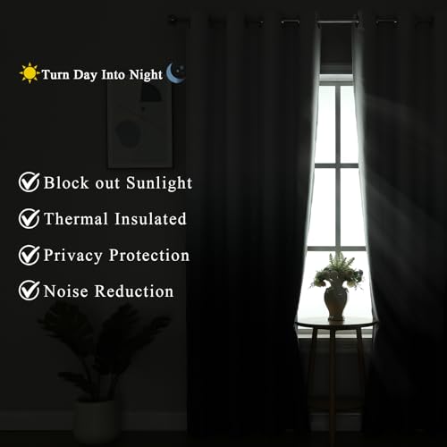Estelar Textiler Black and Greyish White Blackout Curtains for Bedroom, Ombre Black out Curtains 84 Inch long for Living Room,Room Darkening Thermal Insulated Grommet Window Drapes,52x84 Inch,2 Panels