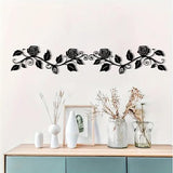 DUOOLN 2 Pcs Metal Rose Tree Leaf Wall Decor, Long Iron Scroll Vine Wall Art Above, Rustic Hanging Sign Flowers Sculpture, For Above Door Living Room Office Indoor And Outdoor Decoration - Black