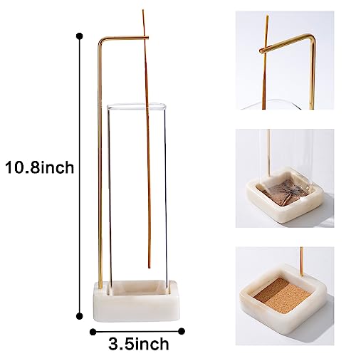 Incense Holder, Unique Marble Incense Stick Holder, 100% Anti-Ash Flying, Brass Incense Holder for Sticks, Incense Burner Holder for Meditation Yoga (White)