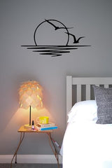 Benziso Sun Metal Wall Art Abstract Sunset with Seagulls Metal Wall Decor Minimalist Sunrise Line Art for Living Room Kitchen Bathroom Indoor Outdoor