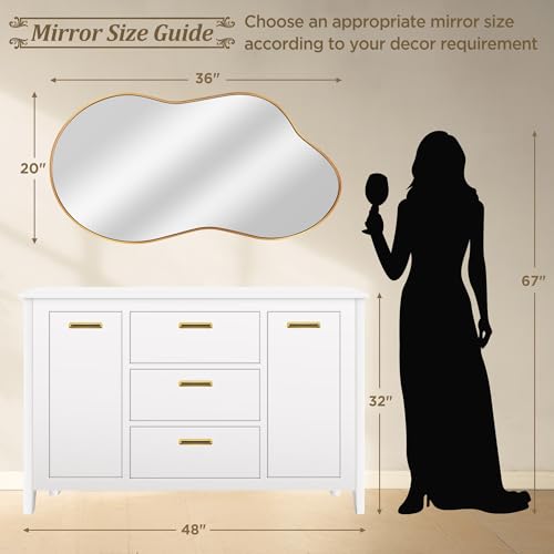 Dorlicecass Irregular Wall Mirror - Wall Mirrors Decorative 20"x36" Gold Asymmetrical Mirror Tempered Glass Aviation Aluminum Alloy Frame for Bathroom, Bedroom, Living Room, Cloakroom, Entryway