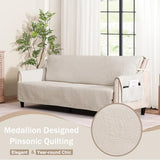Quilted Beige Sofa Slipcovers with Pockets, Anti-Slip Medallion Couch Covers for Sofa, Couch Cover for Dogs Cats Water-Repellent Machine Washable Sofa Cover (Large Sofa 68", Beige Cream)