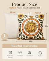 Embroidered Throw Pillow Cover 20x20 Inch, Sunflower Moon