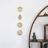 Qallicon 5.31" Sacred Geometry Wall Art 4 PCS Set, (Sacred Lotus, Hamsa Hand, Soul Star, Union Sun Moon) Crystal Grid Meditation Chakra Wooden Wall Art Yoga Decor Spiritual Gifts