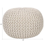 Decor Therapy Lola Round Knit Lurex Yarn and Cotton Pouf, Off-White 20x20x14