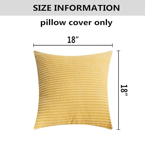Home Brilliant Yellow Pillow Covers Summer Decorative Set of 2 Striped Corduroy Plush Velvet Throw Pillow Covers for Couch Decor, 18x18 inch, Light Yellow