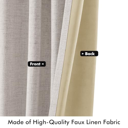 MIULEE 100% Blackout Linen Curtains for Bedroom, Ivory Solid Luxury Decor Thermal Insulation Room Darkening Drapes for Living Room Back Tab Rod Pocket 42 x 84 Inches, 2 Panels