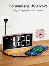 Cadmos Modern Curved Cute Digital Alarm Clock,Colorful Led Display,Adjustable Volume,Weekday/Weekend Mode,Simple Clock for Bedrooms Bedside,Ok to Wake Up for Girls,Kids,Teens (Pink+Dynamic)