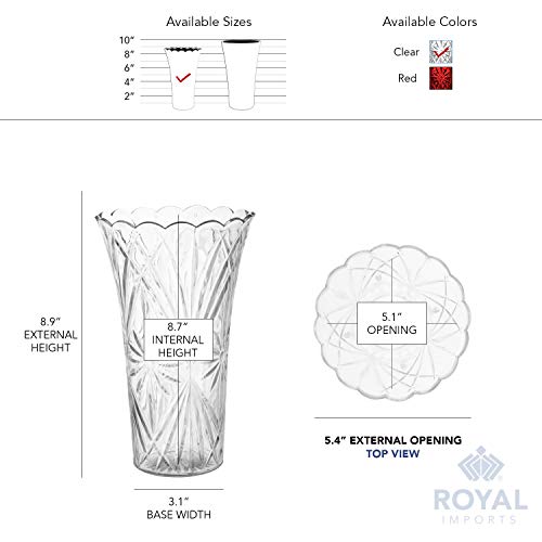 Royal Imports Flower Acrylic Vase Decorative Centerpiece for Home or Wedding Non-Breakable Plastic - 9" Tall, 4" Opening - Clear
