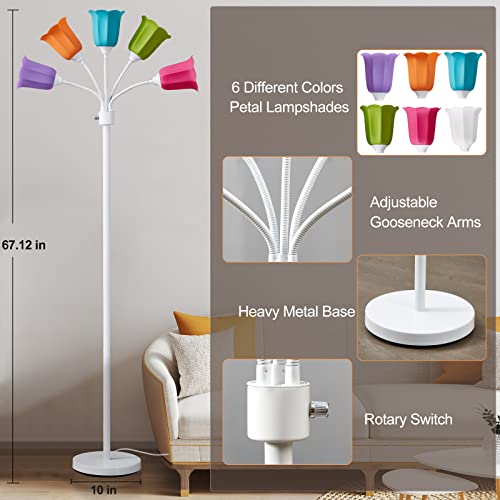 Medusa LED Floor Lamp, Multi Head Modern Tall Lamp with Adjustable Gooseneck Standing Lamps for Living Room Bedroom Kids Room Office 6 Color Lampshades Bulb Not Included(White)