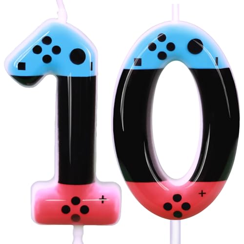 Gaming Candle,Level 10 Number Birthday Cake Candles,10 Birthday Decorations for Boys,10th Birthday Candle Gamepad Birthday Candles,Video Game Controller Themed Kids Birthday Party Supplies（Number 10