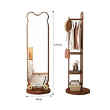 Decorative Wooden Full-Length Mirror Home Bedroom Rotating Floor-Standing Dressing with Clothes Rack for Living Room