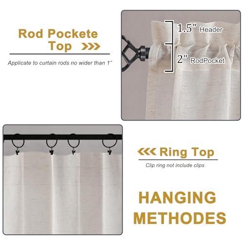OWENIE Linen Blend Sheer Curtains 84 inches Long 2 Panels Set for Bedroom, Natural Linen Light Filtering Semi Sheer Cutain for Living Room Rod Pocket Drapes, 2pcs, Each 40 W x 84 L