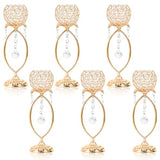 6 Pcs Gold Elegant Metal Crystal Tea Light Candle Holders with Crystal Pendants, Hollow Design - Wedding Table Centerpieces for Anniversary Birthday Party, Home Decor