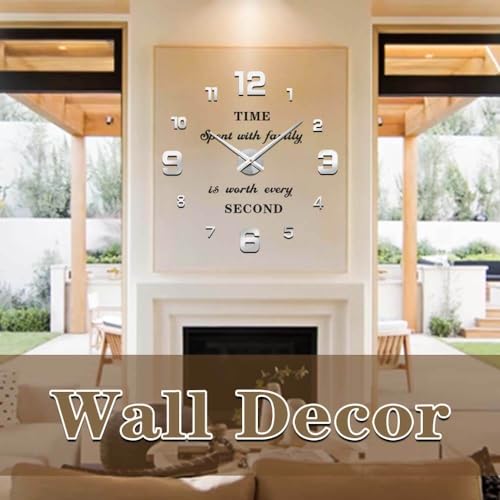VANGOLD Large Wall Clock DIY Wall Decorations 3D Sticker Frameless Clock for Home Living Room Bedroom Office Decor
