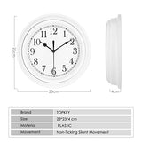 Topkey Silent Wall Clock Kitchen 9 Inch Retro Non-Ticking Decorative Bedroom Office Wall Clock - White