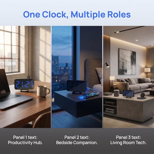 Cabilock Digital Alarm Clock with Mirror Surface Led Display Dual USB Charging Ports Snooze 3-Level Dimmer Digital Bedside Clock for Bedroom Desk Office