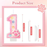 AKURIEEY Dog and Cat 1st Birthday Candle Pink Numbers 1 Candle Paw Cake Topper Cupcake Decorations for Pet Theme Party Decor Anniversary Celebrations Supplies