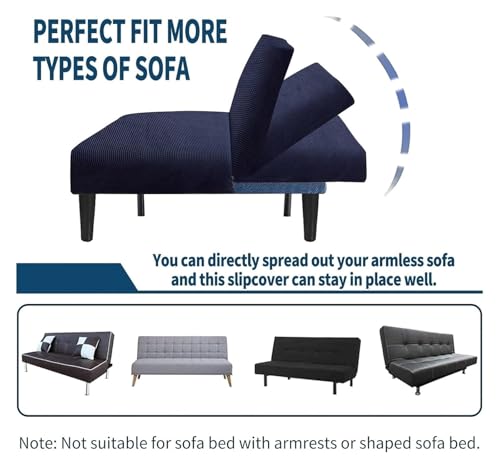 Waterproof Futon Cover Stretch Sofa Bed Slipcover Armless Furniture Protector for RV Camper Full Queen Size Foldable Sofa Bed Loveseat Slipcover Machine Washable(Purple,63-75in/160-190cm)