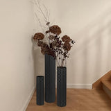 Black Tall Floor Vase - Set of 3 Extra Large Metal Decorative Vases for Living Room, 27.6" Long Modern Honeycomb Texture Big Cylinder Standing Corner Decor for Home Dining Bedroom Pampas Grass