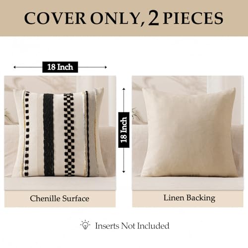 Boho Decorative Pillow Covers 20x20 Inch Black Stripe Pack of 2