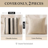 Boho Decorative Pillow Covers 20x20 Inch Black Stripe Pack of 2