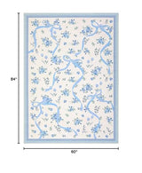 GarveeHome Floral Bow Rugs for Bedroom Girls, 5x7 Area Rugs for Living Room with Soft Low Pile, Non Slip Blue and White Washable Rug 5x7 for Nursery Kids Playroom Dining Room College Dorm Rug