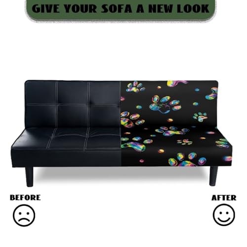 Rainbow Paw Print Armless Futon Couch Cover Black Slipcover for Futon Sofa Furniture Decor Anti Slip Couch Slipcover for Office