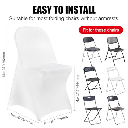 Stretch Spandex Chair Covers - White 50 PCS, Folding Kitchen Chairs Cover, Universal Washable Slipcovers Protector, Removable Chair Seat Covers, for Wedding Party Dining Room Banquet Event